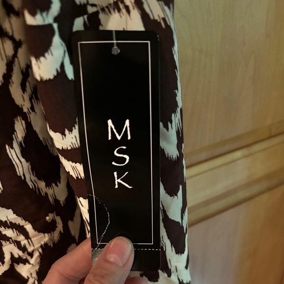 MSK dress NWT Woman’s maxi 100% rayon Java, java209 Brn/cream red border bottom - Picture 6 of 9